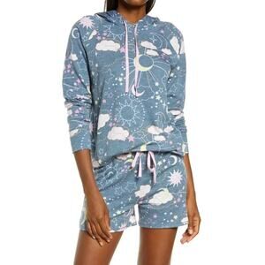 EMERSON ROAD NEW $70 2 Piece Hoodie Short Pajama Short in Blue XS‎